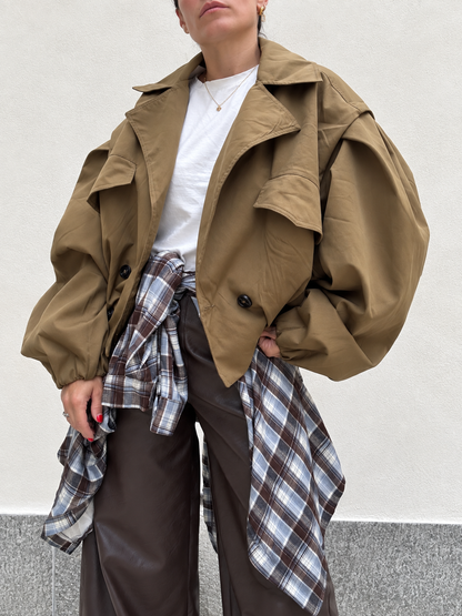 Giacca Trench Crop Kaki