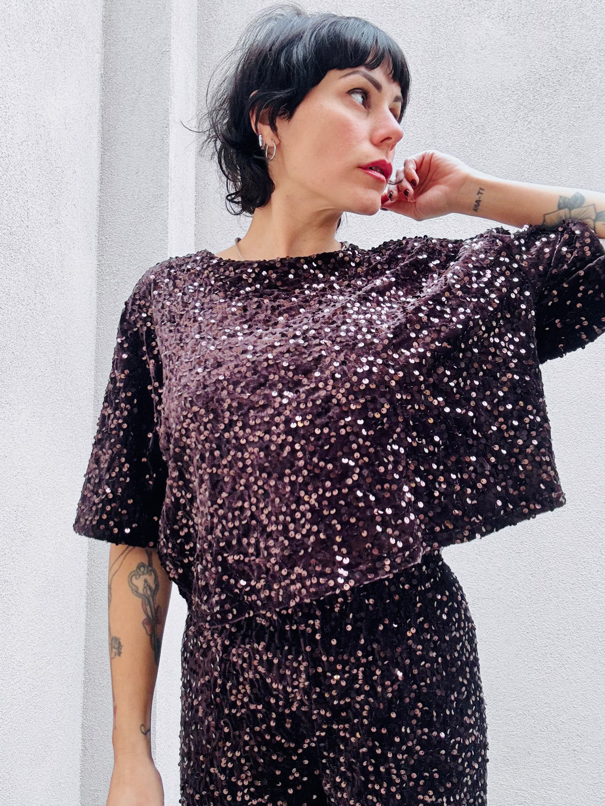 T-shirt paillettes cioccolato