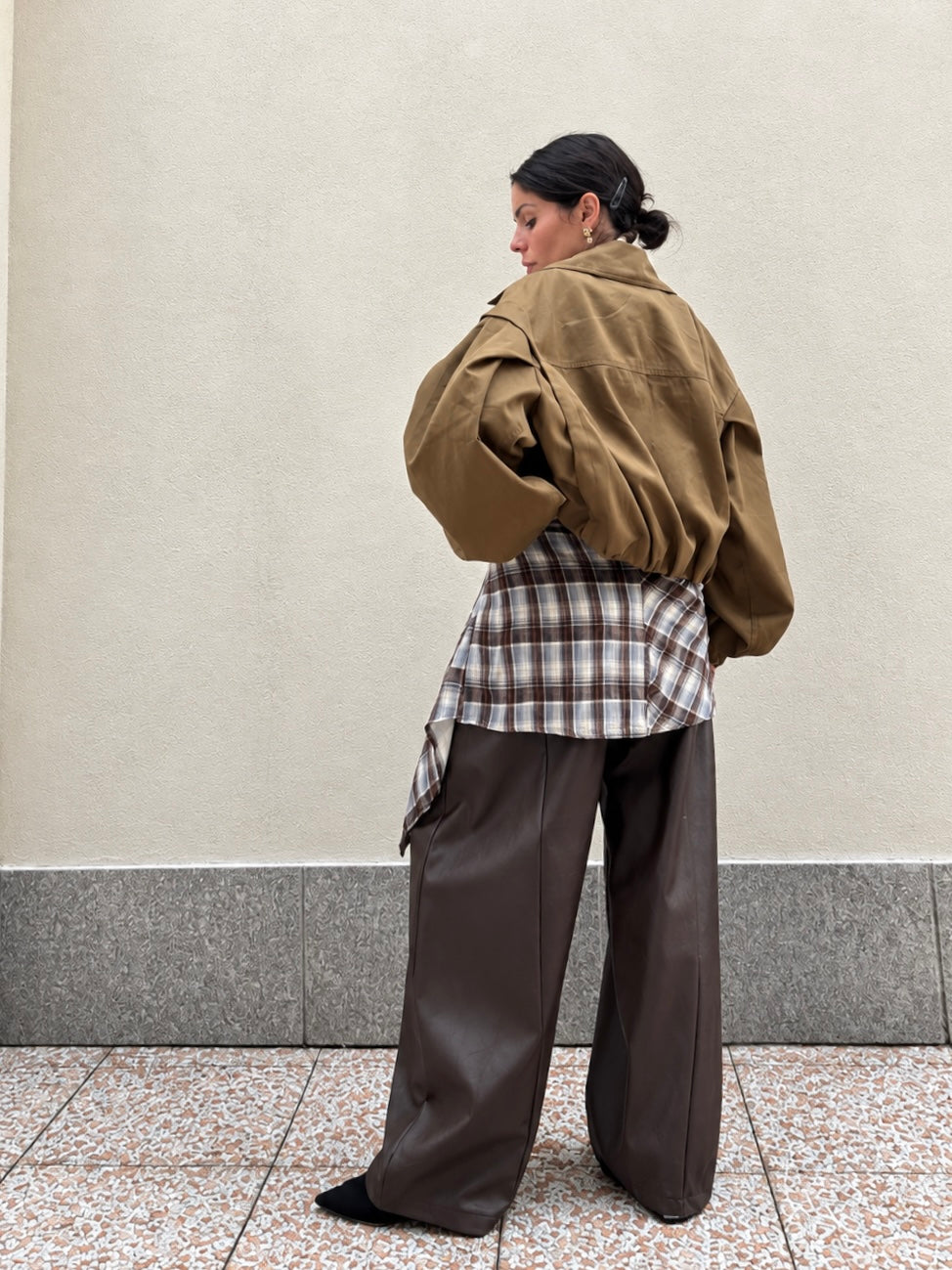 Giacca Trench Crop Kaki