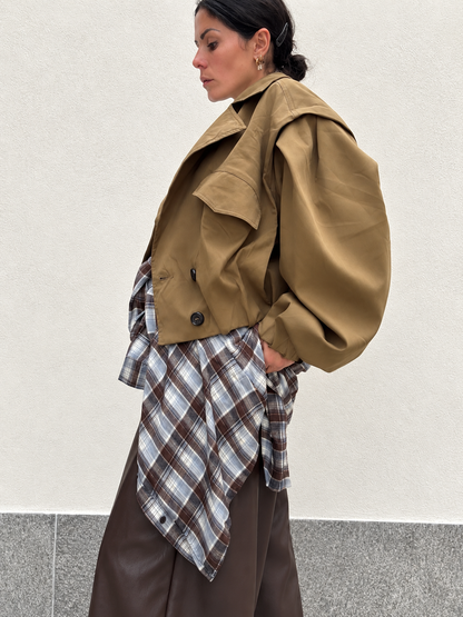 Giacca Trench Crop Kaki