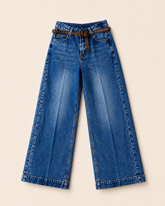 Denim palazzo con cinitura