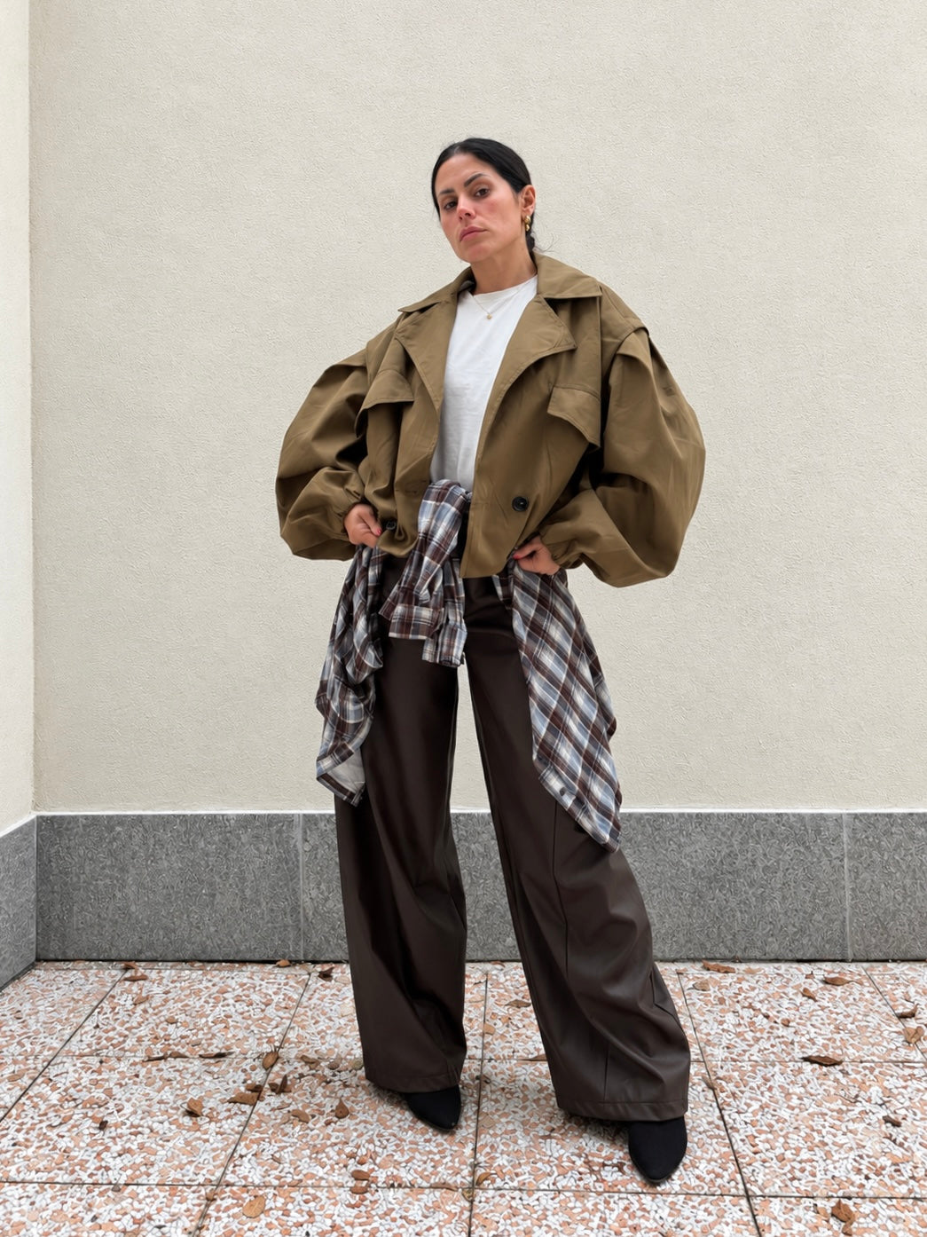 Giacca Trench Crop Kaki
