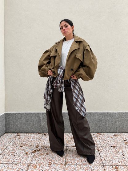Giacca Trench Crop Kaki