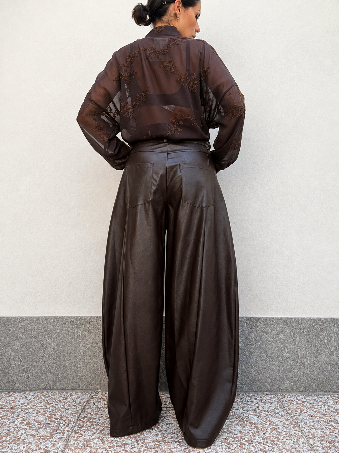 Pantalone Balloon ecopelle Marrone