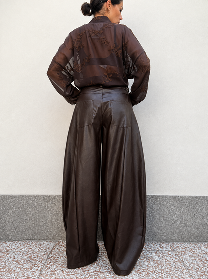 Pantalone Balloon ecopelle Marrone