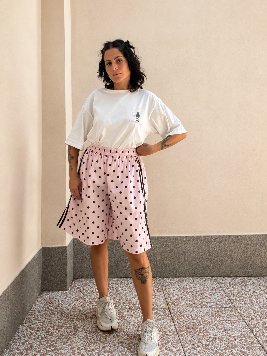 Pantalone sport Pois Rosa