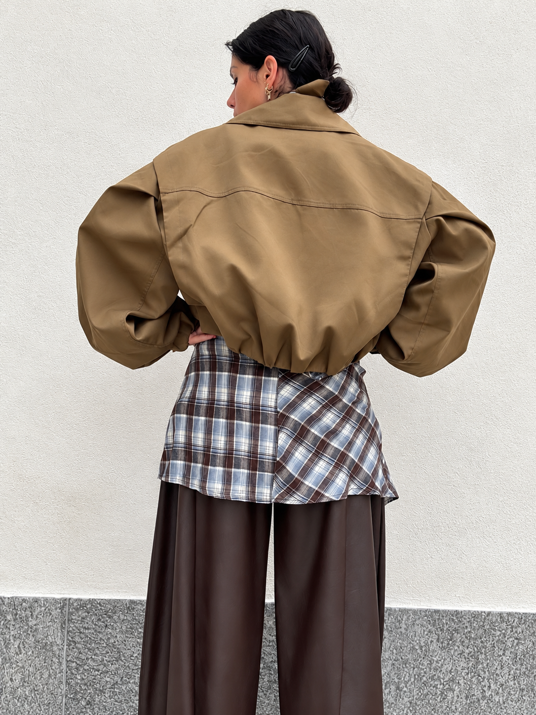 Giacca Trench Crop Kaki