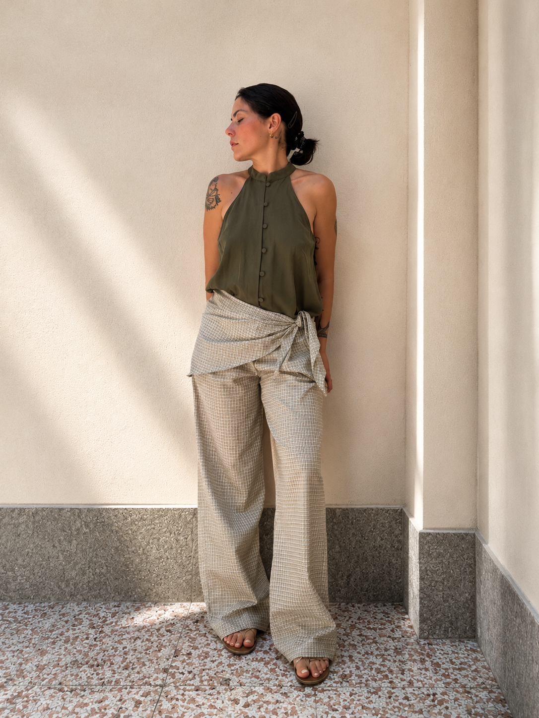 Pantalone a quadri con bandana