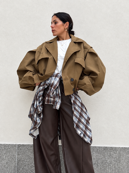 Giacca Trench Crop Kaki