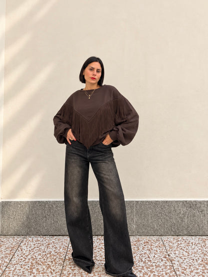 Felpa Frange Western Marrone