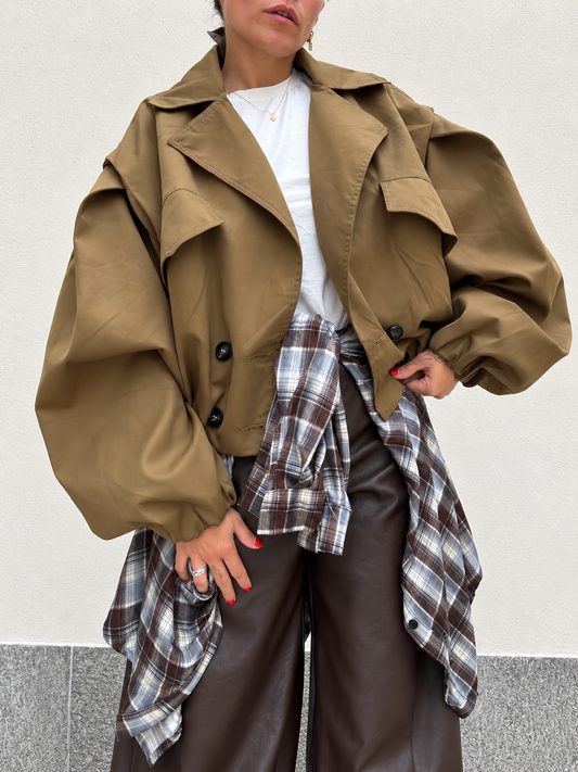 Giacca Trench Crop Kaki