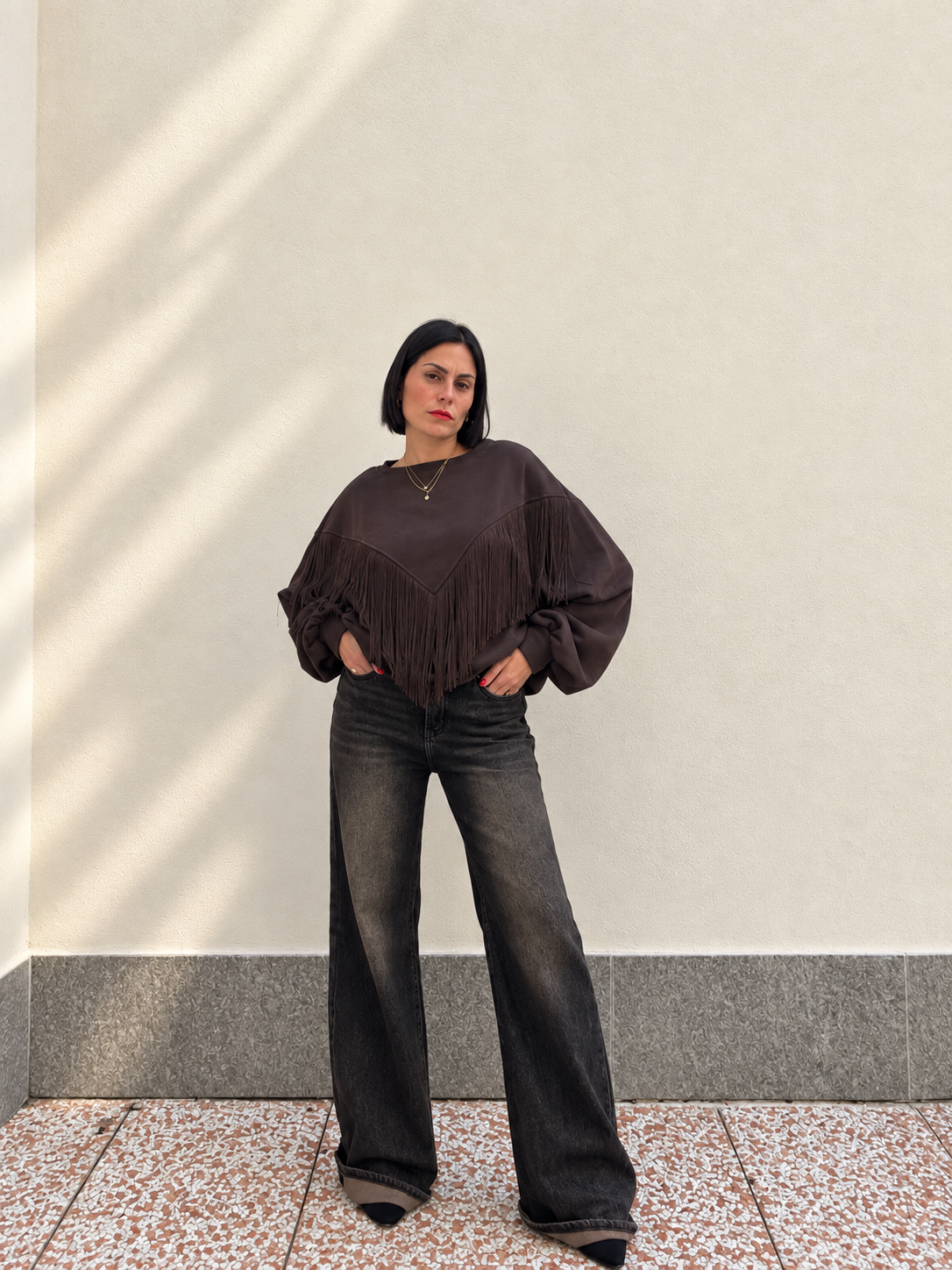 Felpa Frange Western Marrone