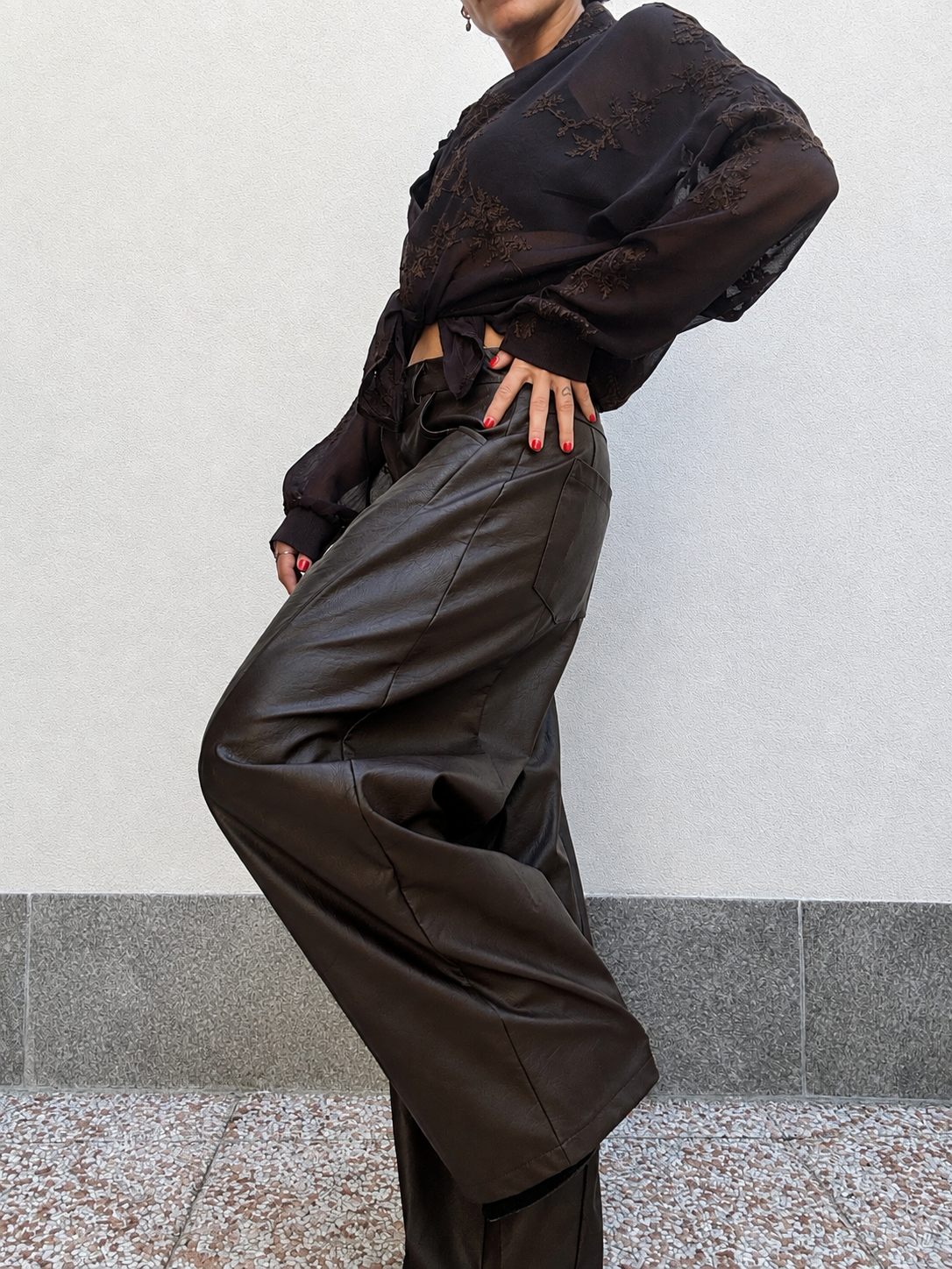 Pantalone Balloon ecopelle Marrone