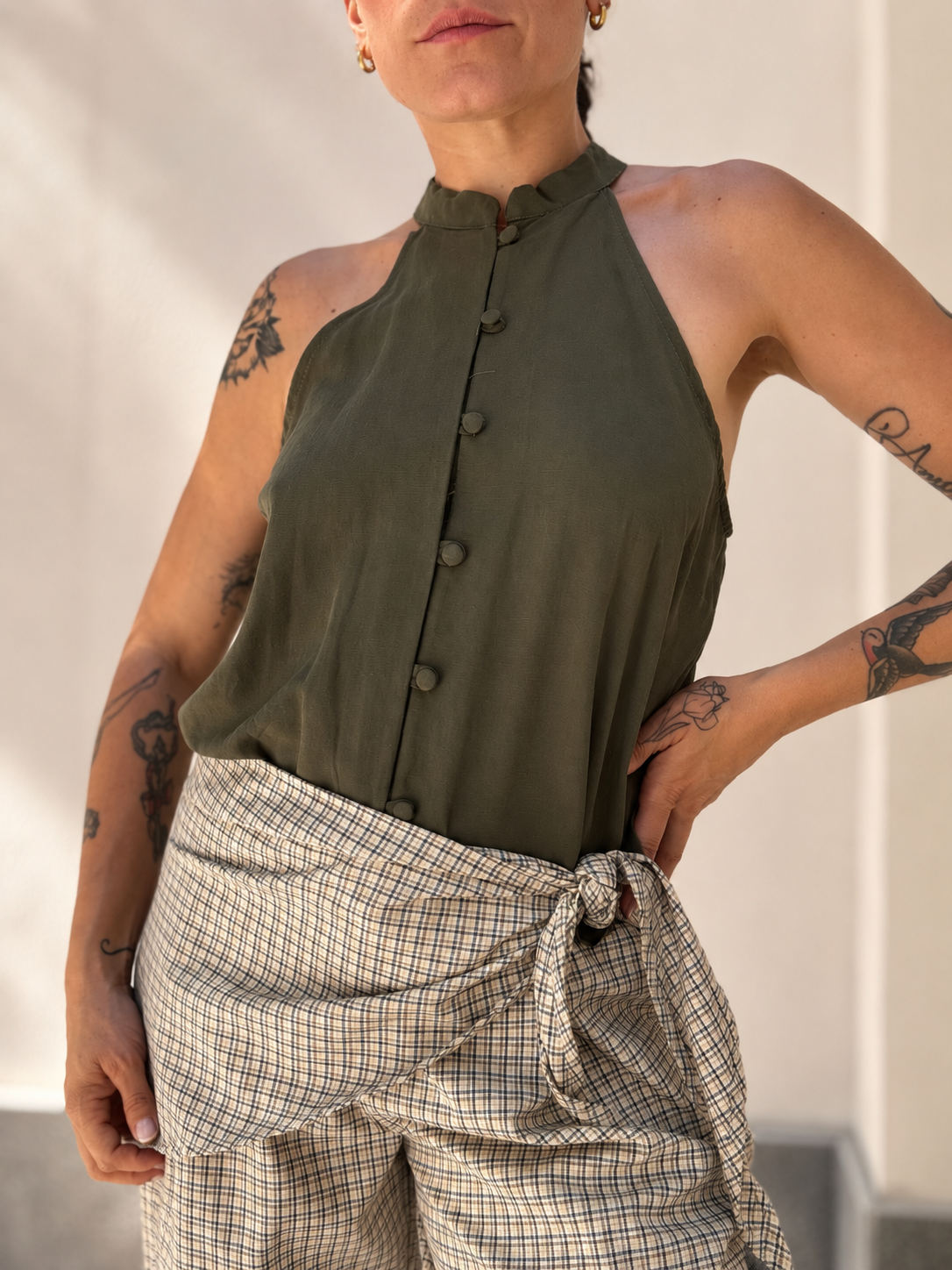 Pantalone a quadri con bandana