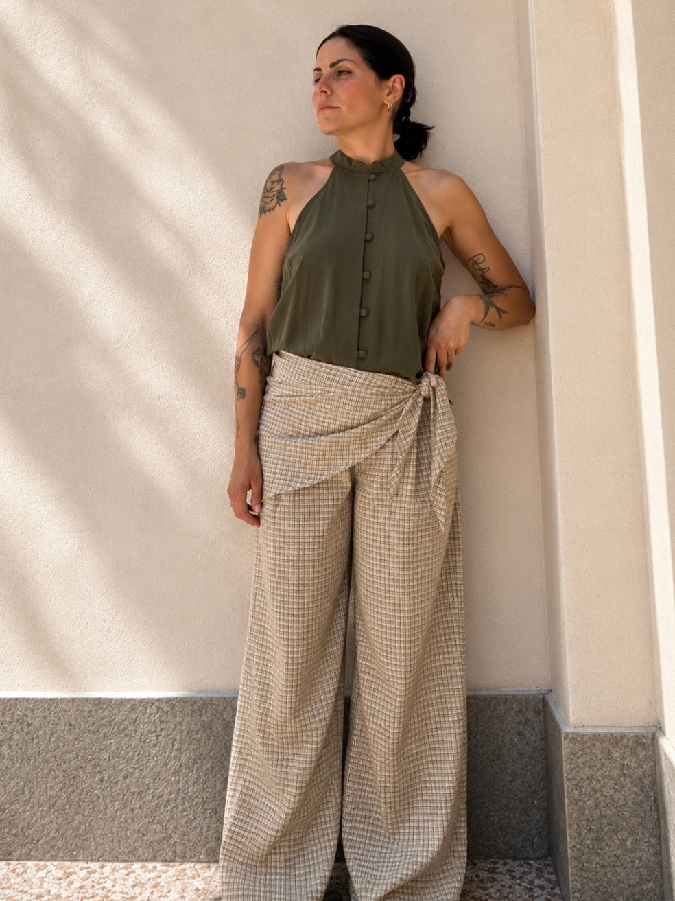Pantalone a quadri con bandana